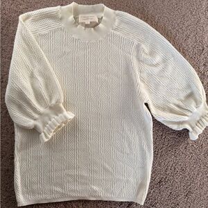 Sézane Ivory Puff-Sleeve Knit Sweater